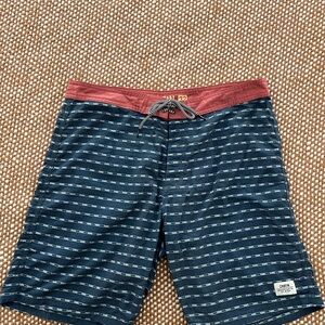 Katin Men's Red and Blue Striped Board Shorts